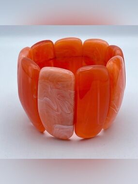 Bold Orange Swirl Wide Resin Stretch Bracelet Retro Statement Jewelry